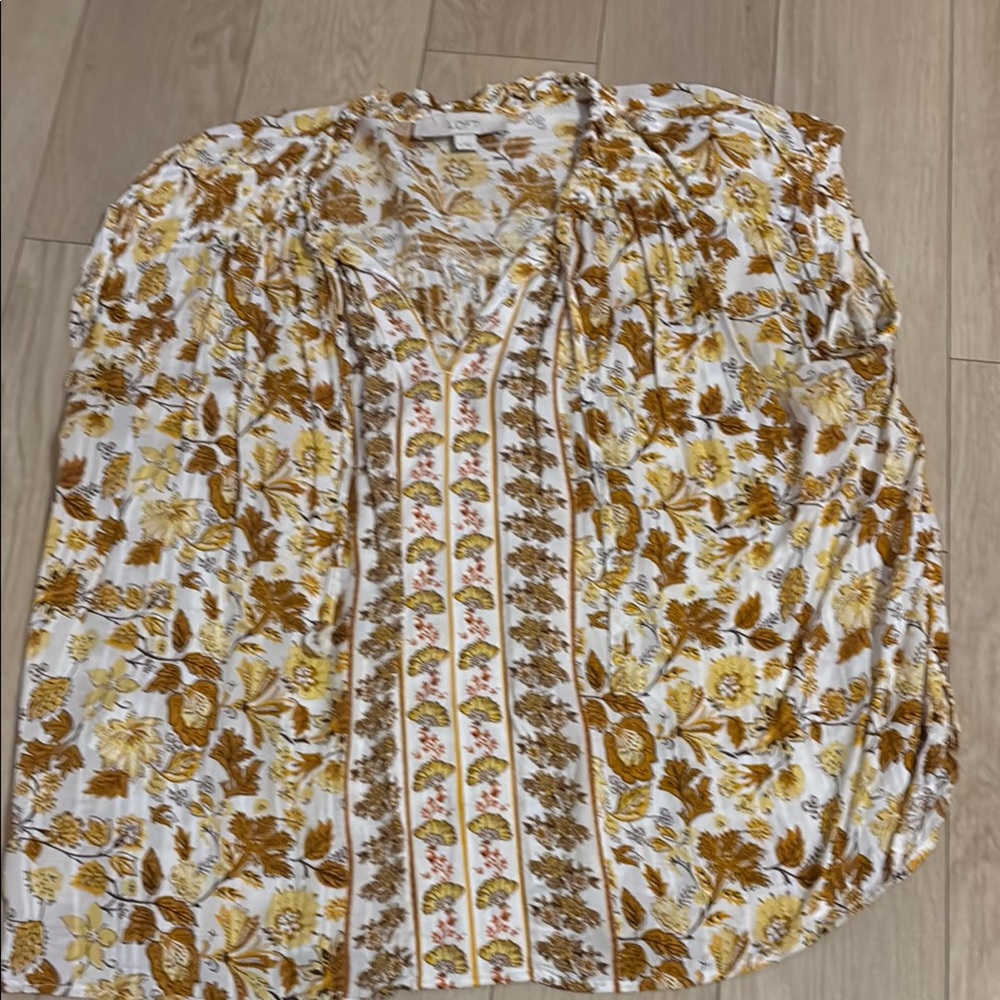 LOFT Women's Floral Print Top - Yellow and White